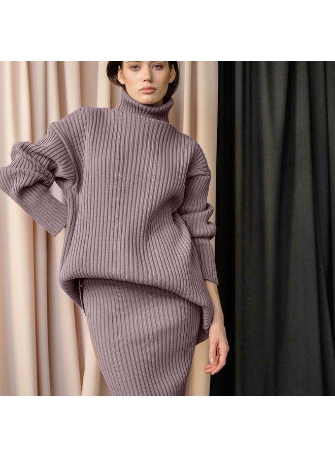 NIBEMINENT Korean Pullover Sweater Skirts Sets Women's  Autumn Winter  Solid Color Split Knitted Skirt Women Two-piece Suit Elegant - Image 3