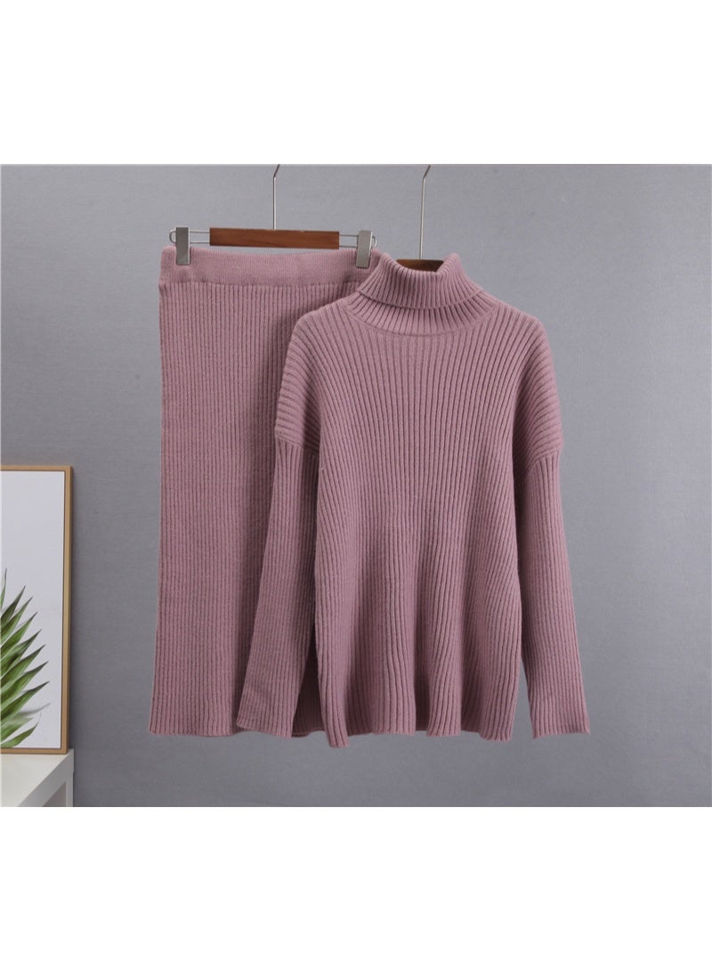 NIBEMINENT Korean Pullover Sweater Skirts Sets Women's  Autumn Winter  Solid Color Split Knitted Skirt Women Two-piece Suit Elegant - Image 1