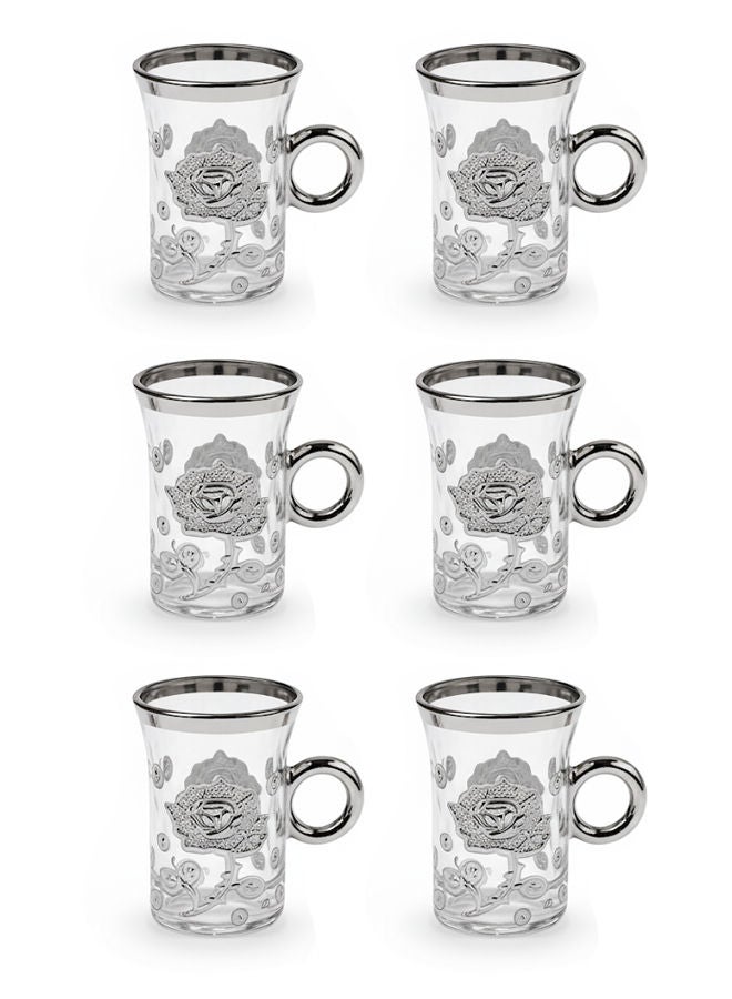 Dove 6-Piece Glass Tea Cup Set Clear/Silver 95ML - Image 1