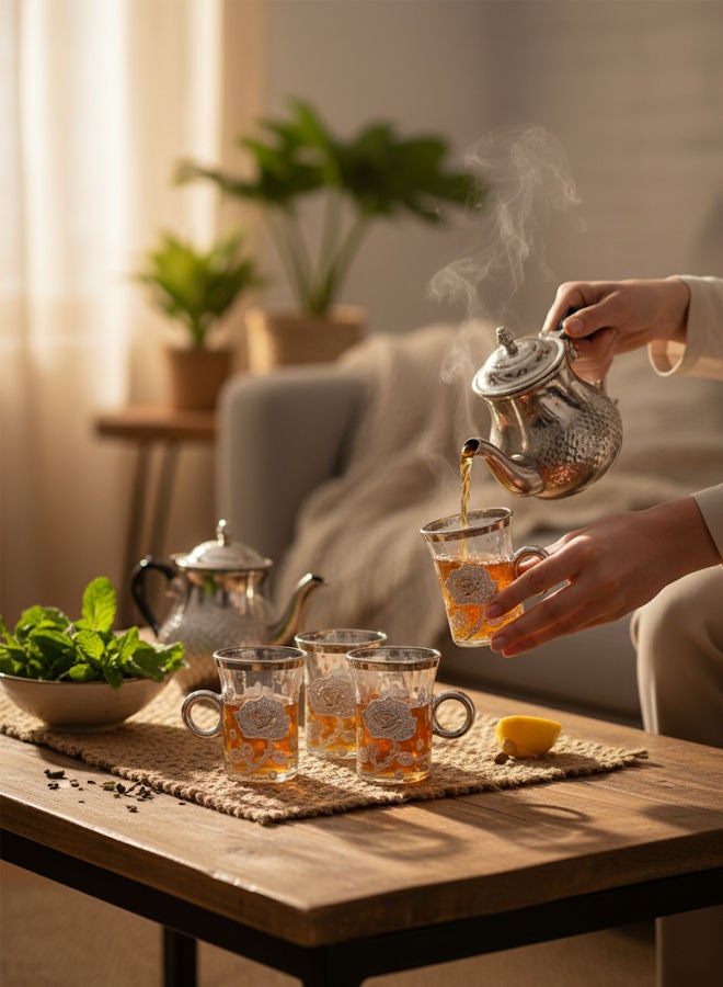 Dove 6-Piece Glass Tea Cup Set Clear/Silver 95ML - Image 2