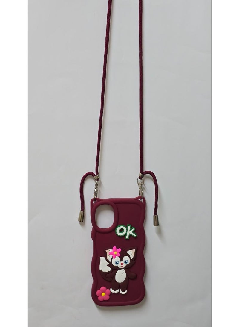 غطاء خلفي أنيق بتصميم كرتوني مميز متوافق مع هاتف سامسونج جالاكسي A07 مع سلسلة كروس بودي - خيار رائع للفتيات. - Image 2