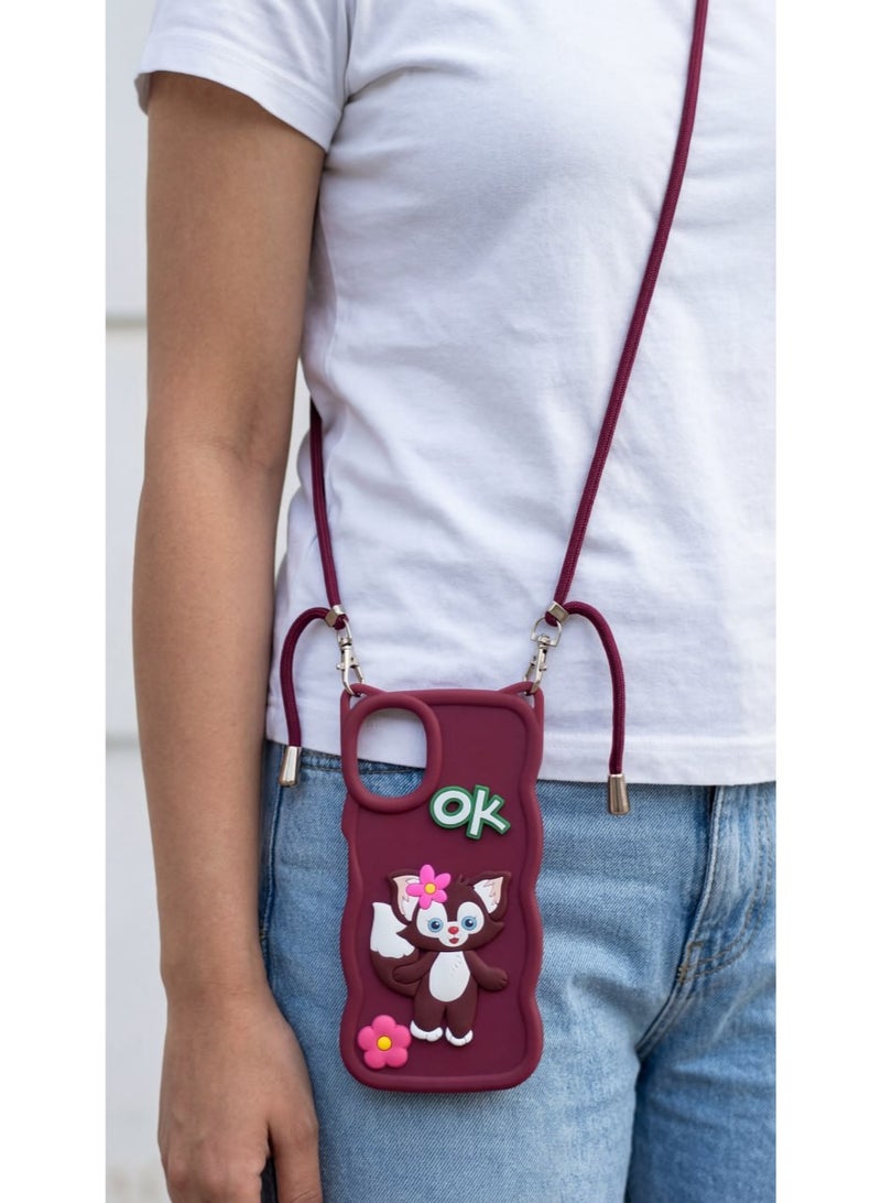 غطاء خلفي أنيق بتصميم كرتوني مميز متوافق مع هاتف سامسونج جالاكسي A07 مع سلسلة كروس بودي - خيار رائع للفتيات. - Image 1