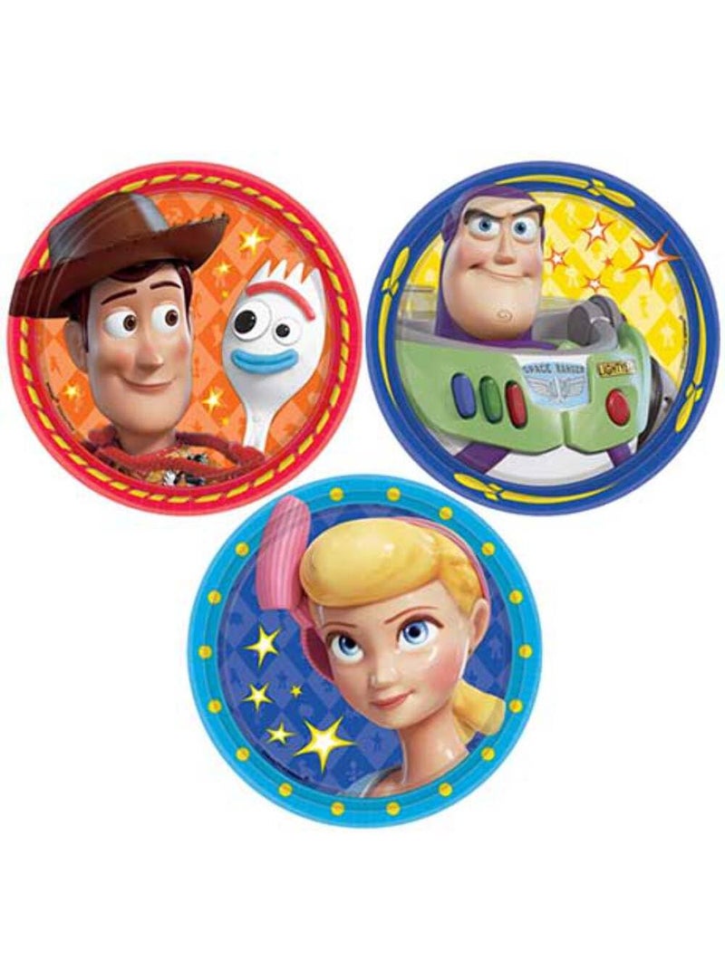Amscan Disney Pixar Toy Story 4 Round Plates 7 8Pack Assorted Vibrant Party Plates Featuring Buzz Woody Friends Perfect for Themed Parties Celebrations