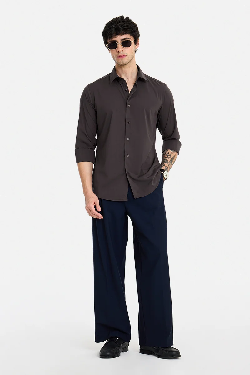 سنيتش Brown Solid Long Sleeve Slim Fit Formal Luxe Shirt