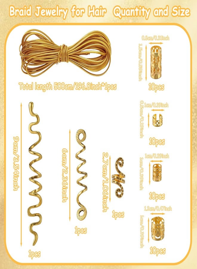 ZhouBoat 44 Pcs Gold Hair Jewelry for Women, Braids Accessories 3 Pcs Hair Clips Decoration 40 Pcs Multi Style Gold Hair Cuffs 1 Pcs 5M Strings Hair Accessories for Women Girls - Image 2