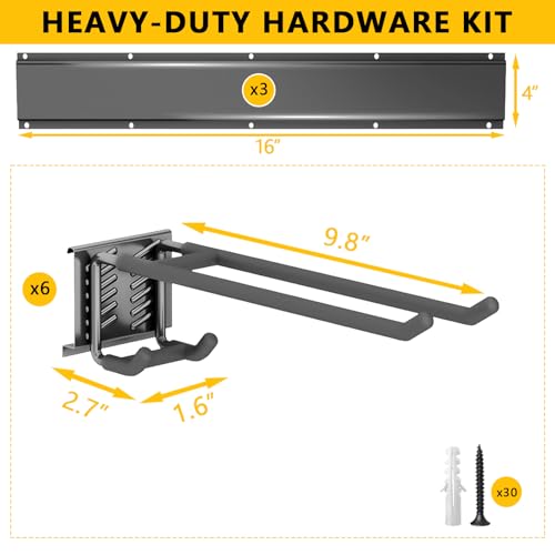 Tebgeag Garage Tool Organizer Wall Mount, 48inch Heavy-Duty Garage Storage System and Garden Tool Organizer with 6 Adjustable Double Hooks for Shovel, Snowboard, Yard Tools and Shed - Image 5