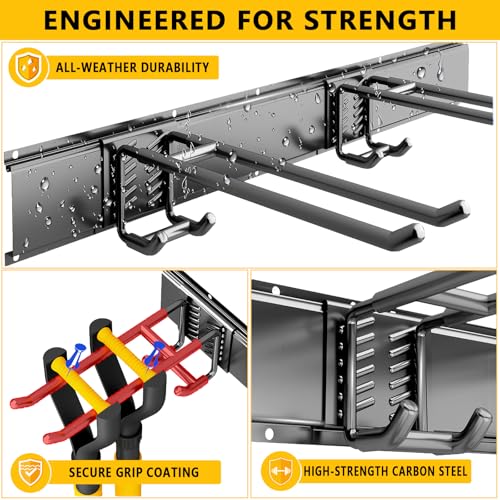 Tebgeag Garage Tool Organizer Wall Mount, 48inch Heavy-Duty Garage Storage System and Garden Tool Organizer with 6 Adjustable Double Hooks for Shovel, Snowboard, Yard Tools and Shed - Image 4