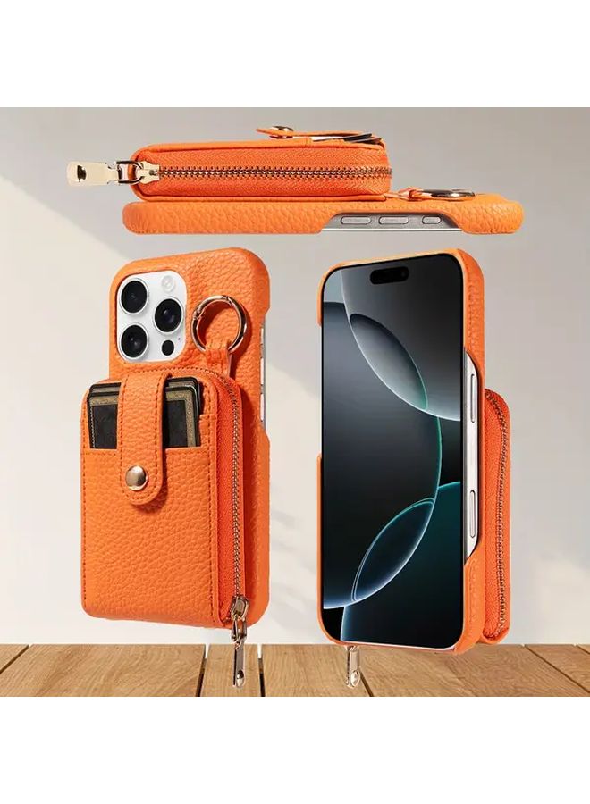 Beige Faux Leather Phone Case With Hook Lanyard Wallet For iPhone 15 - Image 3