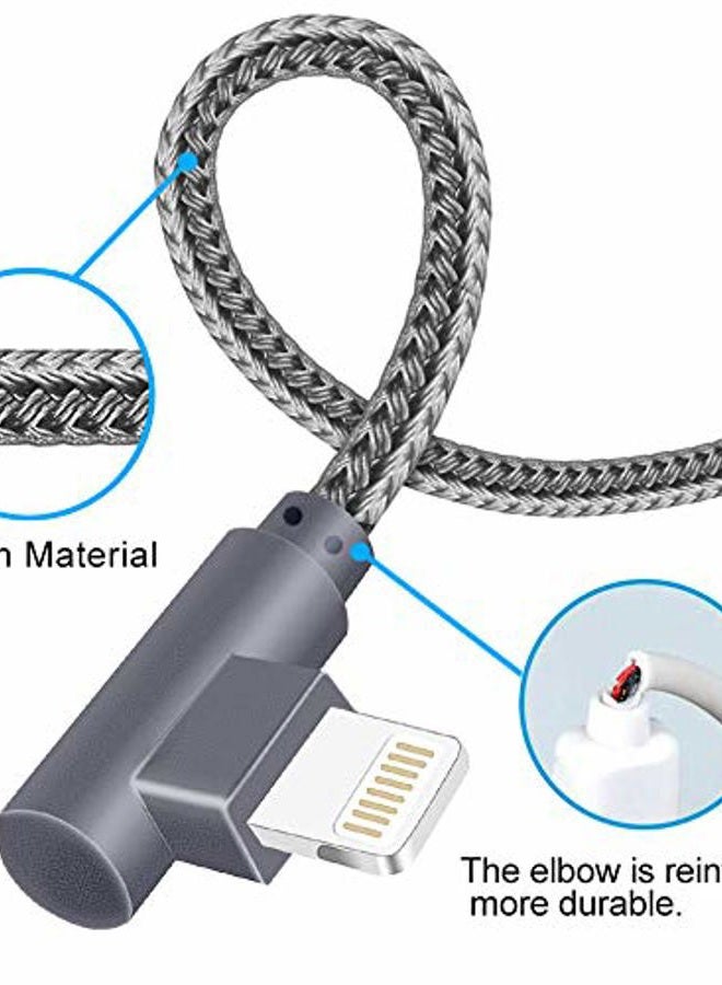 APFEN 10FT 3 Pack [The Most Durable Cable] Right Angle iPhone Charger Cord 90 Degree Fast Data Cable Nylon Braided Compatible with iPhone Xs Max/XS/XR/7/7Plus/X/8/8Plus/6S/6S Plus/SE (Gray, 10FT) - Image 2