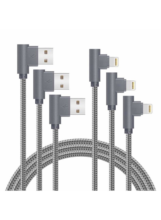 APFEN 10FT 3 Pack [The Most Durable Cable] Right Angle iPhone Charger Cord 90 Degree Fast Data Cable Nylon Braided Compatible with iPhone Xs Max/XS/XR/7/7Plus/X/8/8Plus/6S/6S Plus/SE (Gray, 10FT) - Image 1