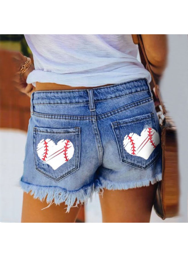 Summer European And American Fashion Women's Hole Tassel Denim Straight Buckle Shorts Women's Hot Pants