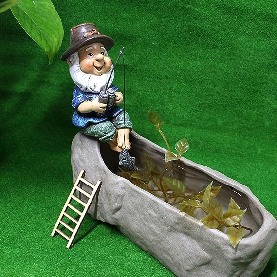 AYNEFY Mini Gnomes Statue,Miniature Garden Funny Fishing Gnome Ornament Mini Dwarf Figurine Ornament DIY Kit Micro Landscape Ornaments for Patio Yard Lawn - Image 5