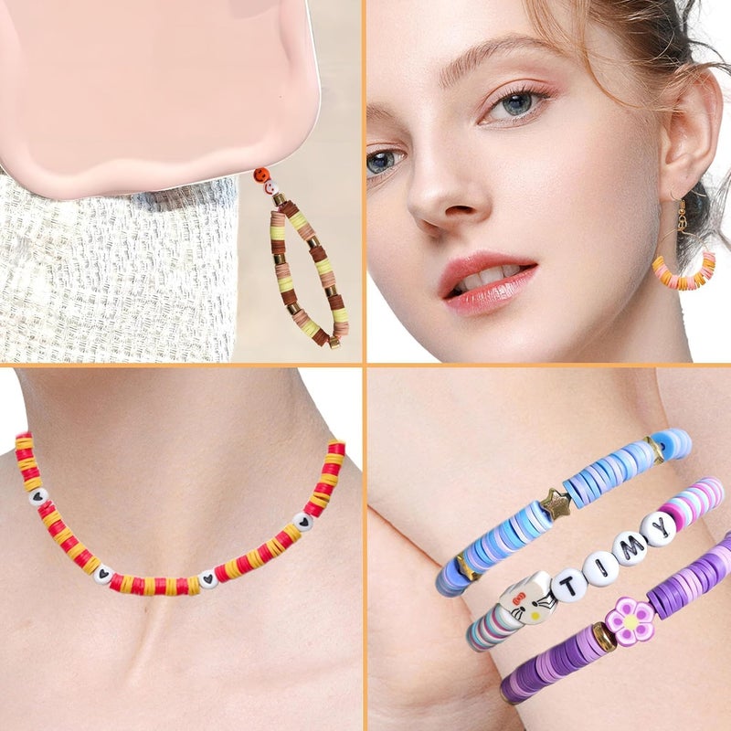 BELARO Clay Beads For Jewelry Making KitColorful Clay Beads Bracelet Kit Colorful Polymer Flat Beads Spacer Alphabet Beads With Charms Strings Diy Craft Gift Diy Beads KitMulticolor Diy Beads 56 - Image 3