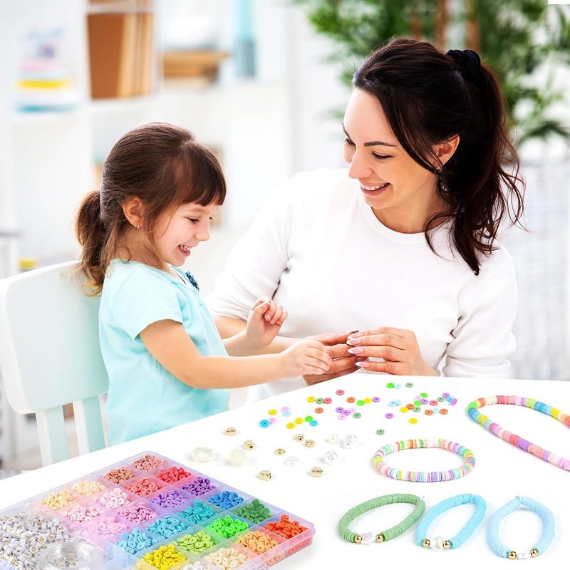 BELARO Clay Beads For Jewelry Making KitColorful Clay Beads Bracelet Kit Colorful Polymer Flat Beads Spacer Alphabet Beads With Charms Strings Diy Craft Gift Diy Beads KitMulticolor Diy Beads 56 - Image 4