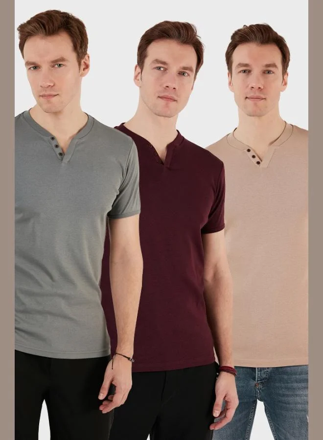 بوراتي تيشيرت رجالي قطن بياقة  بقصة ضيقة وتفاصيل أزرار من بوراتي  قطع