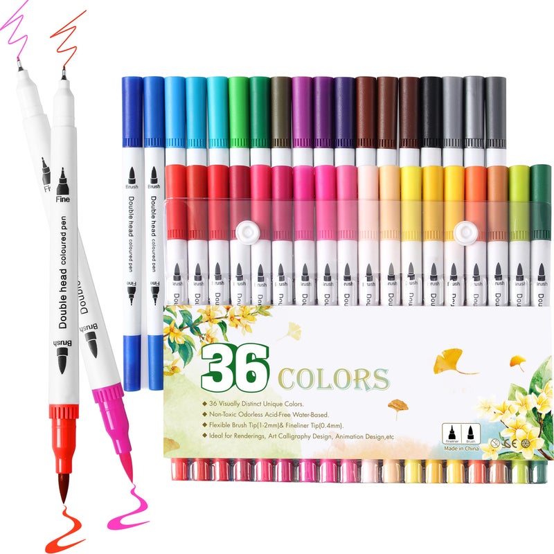 Upanic 36 Brush Markers for Adult Coloring BooksOffice Markers for Adults LetteringDual Tip Brush Pens for DrawingColored Pens for ArtJournal PlannerDoodleBrushFine Marker for Teen Girl Gifts