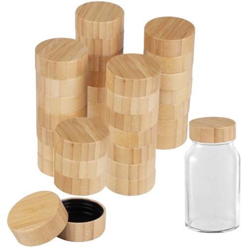 DIMEGON 32 Pcs Bamboo Jar Lids, Natural Bamboo Lids, Nice Sealing Wooden Storage Can Lids, Round Bottle Jar Lids, Reusable Leak-proof Lid for 4oz & 6oz Spice Jars (32) - Image 1