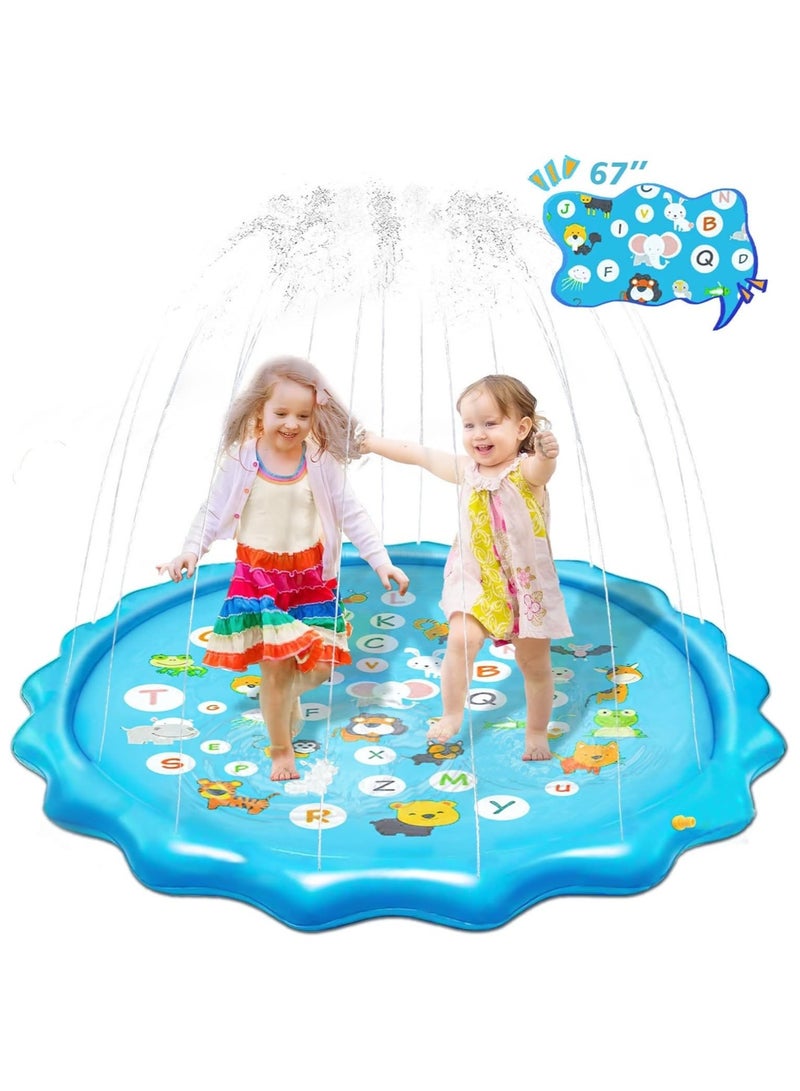 Splash Pad for Kids Dogs 67" Water Sprinkler for Kids Outdoor Play Inflatable Splash Pads for Toddlers 1-3 Fun Backyard Fountain Play Mat for Children Baby Girls Boys Pet Dogs  - Image 1