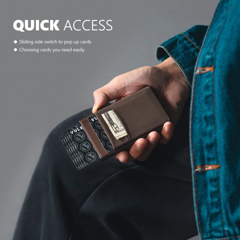 VULKIT محفظة فالكيت مينيماليست مع نافذة هوية وحامل بطاقات قابل للطي بتصميم نحيف مع حماية RFID للأير تاج والنقود والعملات وبطاقات الائتمان (إسبريسو) - Image 3