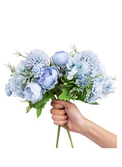 Excefore Artificial Flowers, 2 Pack Fake Peony Silk Light Blue Hydrangea Bouquet Decor Plastic Carnations Daisy Realistic Flower Arrangements Wedding Decoration Table Centerpieces, for Home Office Party Decor  - Image 1