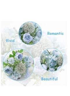 Excefore Artificial Flowers, 2 Pack Fake Peony Silk Light Blue Hydrangea Bouquet Decor Plastic Carnations Daisy Realistic Flower Arrangements Wedding Decoration Table Centerpieces, for Home Office Party Decor  - Image 4