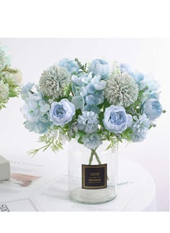 Excefore Artificial Flowers, 2 Pack Fake Peony Silk Light Blue Hydrangea Bouquet Decor Plastic Carnations Daisy Realistic Flower Arrangements Wedding Decoration Table Centerpieces, for Home Office Party Decor  - Image 5