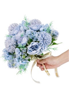 Excefore Artificial Flowers, 2 Pack Fake Peony Silk Light Blue Hydrangea Bouquet Decor Plastic Carnations Daisy Realistic Flower Arrangements Wedding Decoration Table Centerpieces, for Home Office Party Decor  - Image 3