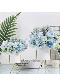 Excefore Artificial Flowers, 2 Pack Fake Peony Silk Light Blue Hydrangea Bouquet Decor Plastic Carnations Daisy Realistic Flower Arrangements Wedding Decoration Table Centerpieces, for Home Office Party Decor  - Image 2