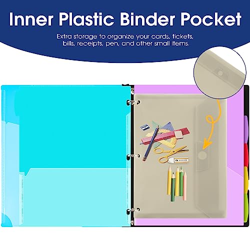 INFUN 1 Inch 3-Ring Telescoping Project Organizer Binder,13 Pocket, Customizable Front Cover, 5 Colors Pocket Divider and Plastic Binder Pocket，225 Sheet Capacity-Blue - Image 5