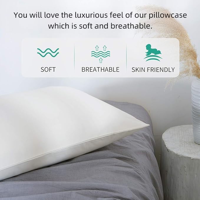 Lofe Organic Cotton Pillow Case - One Pack 16"x 22" Kids Pillow Cover - 300 TC Thread Count - Soft, Safe and Hypoallergenic - Off White - Image 5