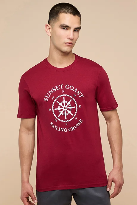 R&B Printed T-Shirt with Crew Neck and Short Sleeves