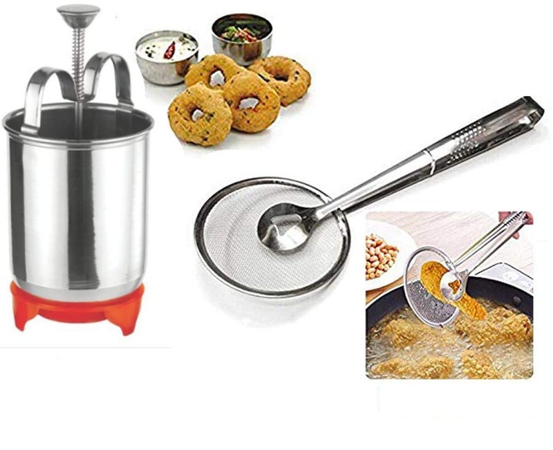 SIVI SIDDHI VINAYAK Creation Stainless Steel Medu Vada Maker with Stand and Filter Spoon StrainerTool Filter Spoon Strainer Pack of 2 Combo - Image 1