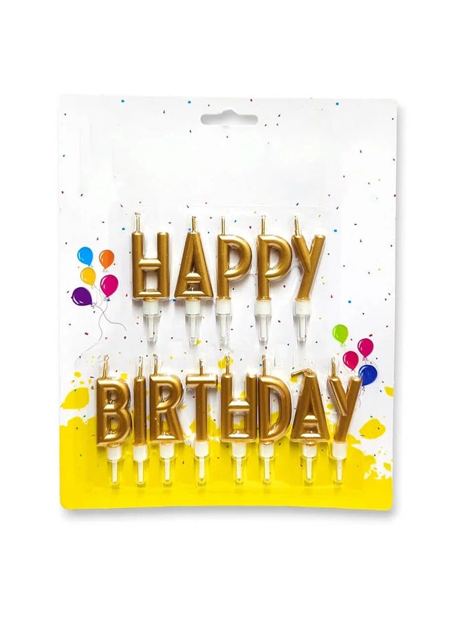 Happy Birthday Cake Candle Gold