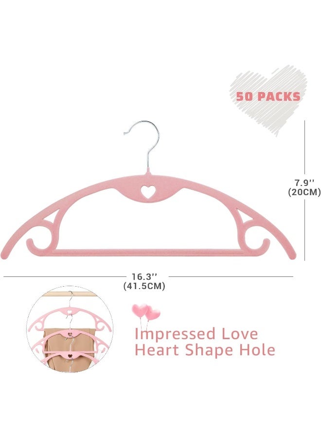 ManGotree Velvet Hangers With Cascade Hole, Non-Slip Rounded Clothes Hangers, Sturdy Felt Hangers, Space-Saving Suit Hangers For Sweaters, Pants, Dresses, Skirts, Coats (Pink, 50 Pack) - Image 2