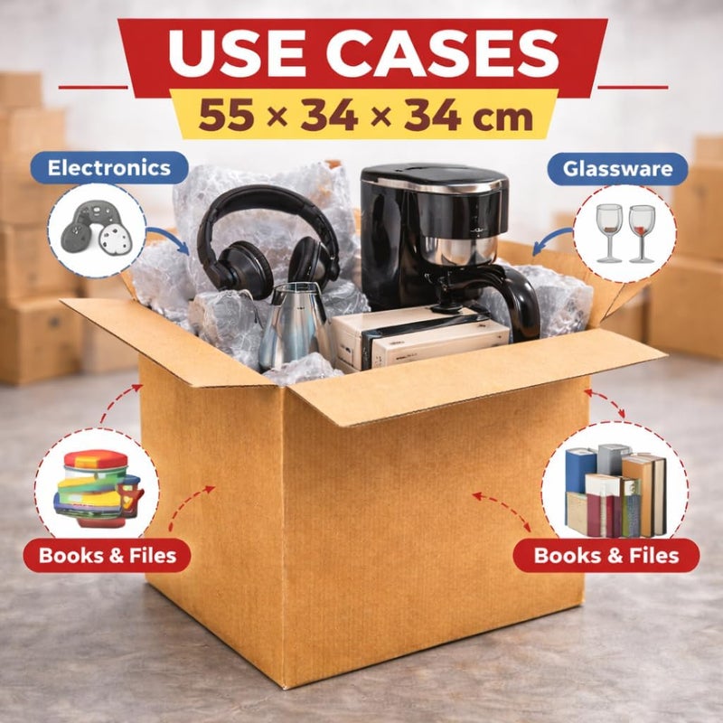 AL FAKHAMA 1 Pack 55×34×34 cm 5 Ply Corrugated Cardboard Shipping Box Heavy Duty Packing Box - Image 3