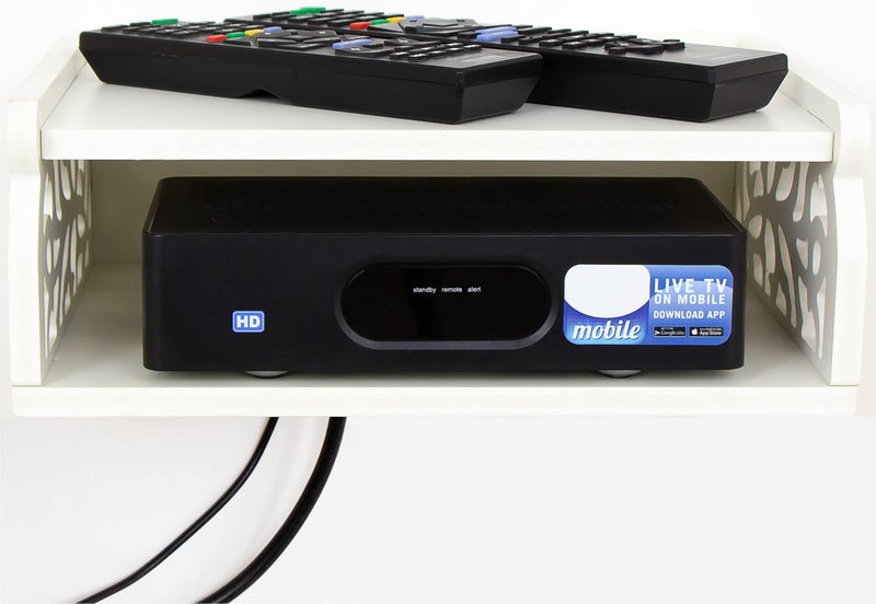 wolpin Polyvinyl Chloride Wall Shelves Set Top Box Holder, Modern Design Wifi Router Stand Wall Remote Shelf For Home Living Room (Pack Of 1) White - Image 2