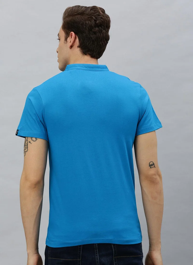 Urbano Fashion  Urbano Fashion Men's Sky Blue Solid Mandarin Collar Slim Fit Cotton T-Shirt for Men | Best Price UAE