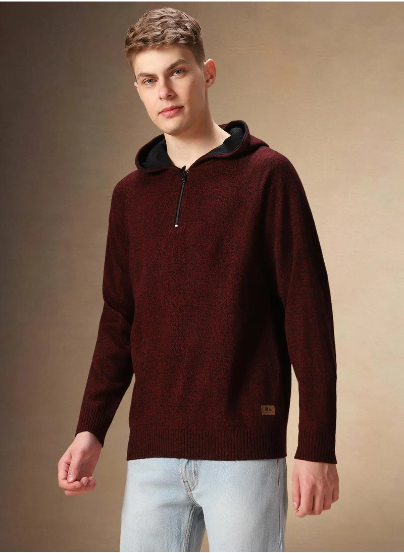 دينيس لينغو Men's Maroon 100% Acrylic Solid Regular Fit Sweater