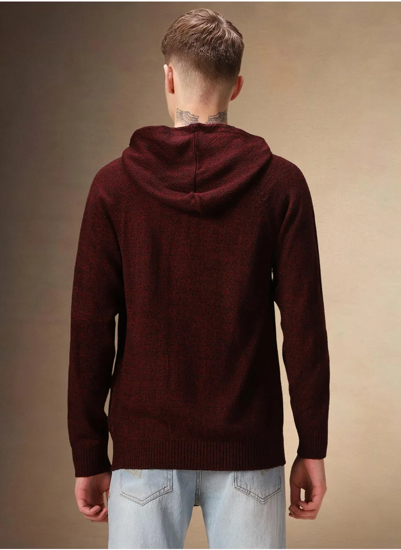 دينيس لينغو Men's Maroon 100% Acrylic Solid Regular Fit Sweater
