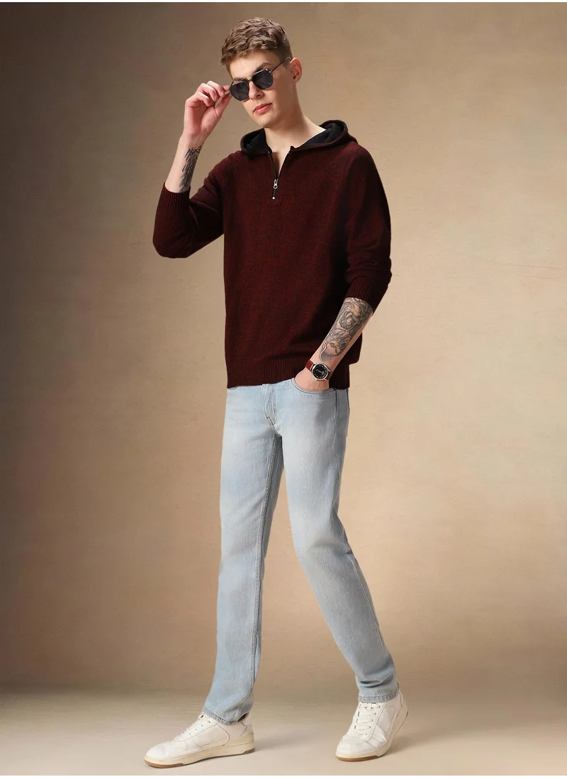 دينيس لينغو Men's Maroon 100% Acrylic Solid Regular Fit Sweater