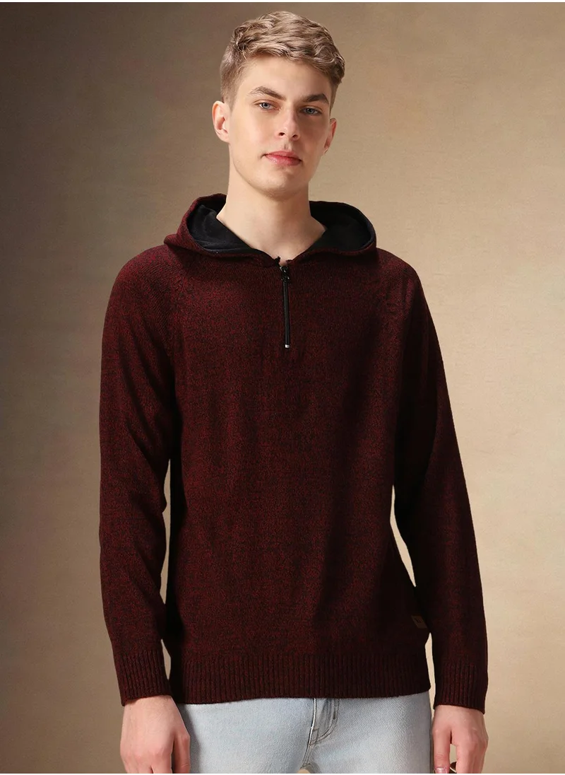 دينيس لينغو Men's Maroon 100% Acrylic Solid Regular Fit Sweater
