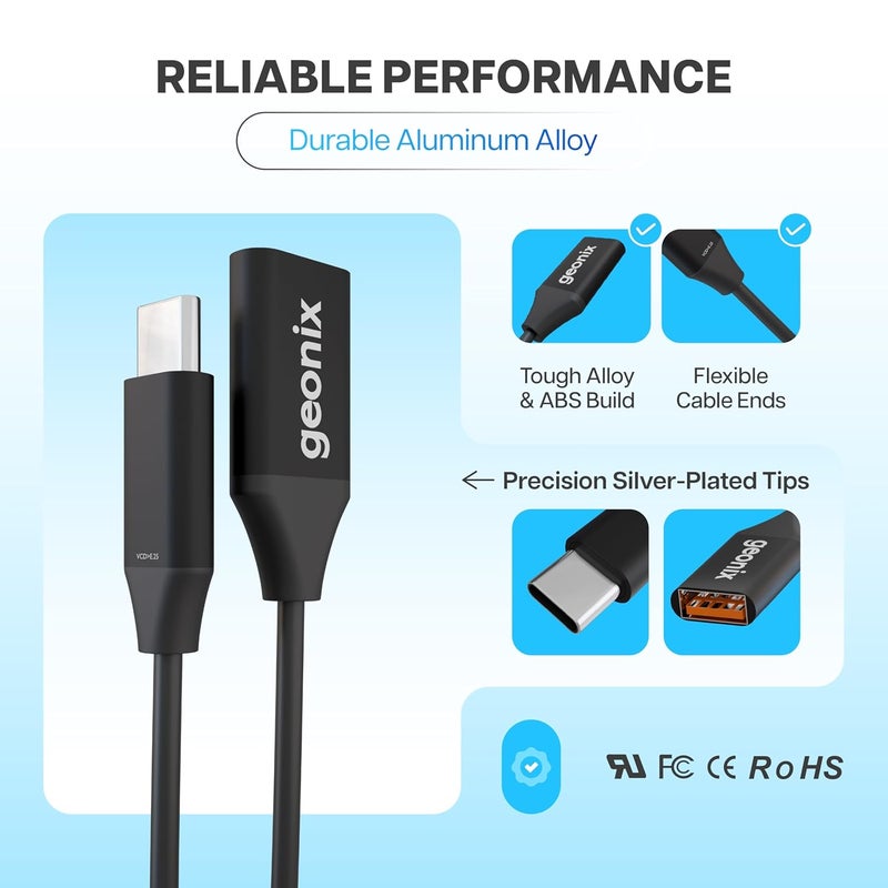 Geonix Befit U4 Type C to USB 3.0 OTG Converter with Cable | 10cm Flexible USB C Male to USB A Female Adapter | 5Gbps Data Transfer | Aluminum Alloy Body | Compatible with Mobile, Laptop, PC, TV - Image 4
