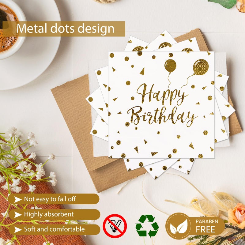 KFJBPB 48PCS Happy Birthday Plates and Napkins Party Supplies, White and Gold Disposable Paper Plates and Napkins with Forks Tableware Set for Birthday Party Decorations 16 Guests - Image 4