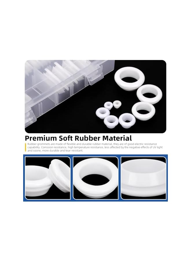 Glarks 100pcs 8 Sizes Round Hollow Rubber Grommet Set, White Drill Hole Double Sided Hollow Firewall Hole Plugs, Round Electrical Wiring Gasket for Wire, Tables, Pump, Plumbing - Image 4
