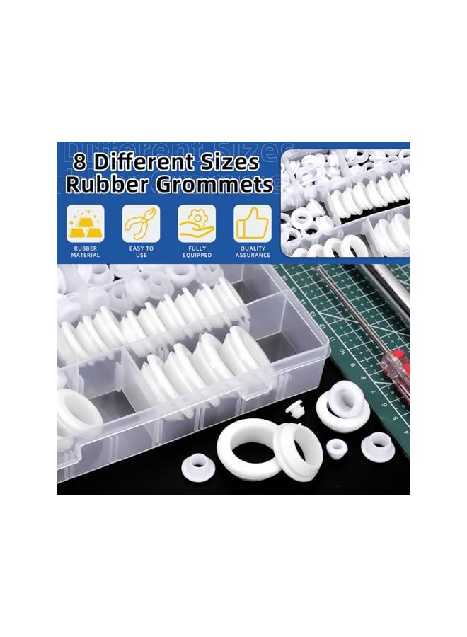 Glarks 100pcs 8 Sizes Round Hollow Rubber Grommet Set, White Drill Hole Double Sided Hollow Firewall Hole Plugs, Round Electrical Wiring Gasket for Wire, Tables, Pump, Plumbing - Image 3