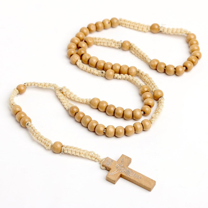 CHENGXIN, 4 Pcs Wooden Rosary Beads Catholic Necklace for Men Handmade Religious Crucifix Prayer Jesus Imprint Crosses Pendant Necklaces - Image 5