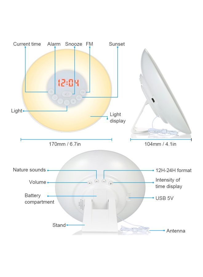 NIBEMINENT Digital Alarm Clock With FM Radio White 6.7x1.65inch - Image 3