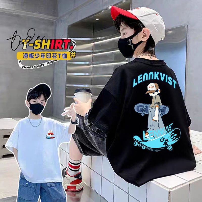 Boys Summer T-Shirt Short-Sleeved Children'S Summer Cotton Half-Sleeved T-Shirt Boys Trendy Brand Fried Street Top T - Image 1