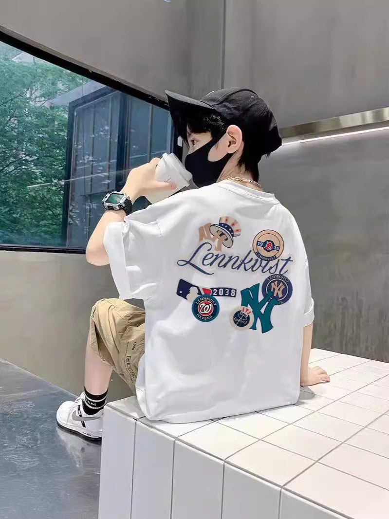 Boys Summer T-Shirt Short-Sleeved Children'S Summer Cotton Half-Sleeved T-Shirt Boys Trendy Brand Fried Street Top T - Image 4