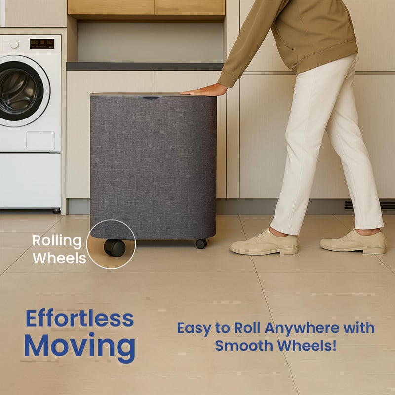 XABITAT Dual Section 90L Laundry Basket with Wheels and Lid â€“ Tall divided Double Laundry Hamper with 2 Removable Washable Bags, Large Laundry Sorter for Easy Clothes Separation - Image 2
